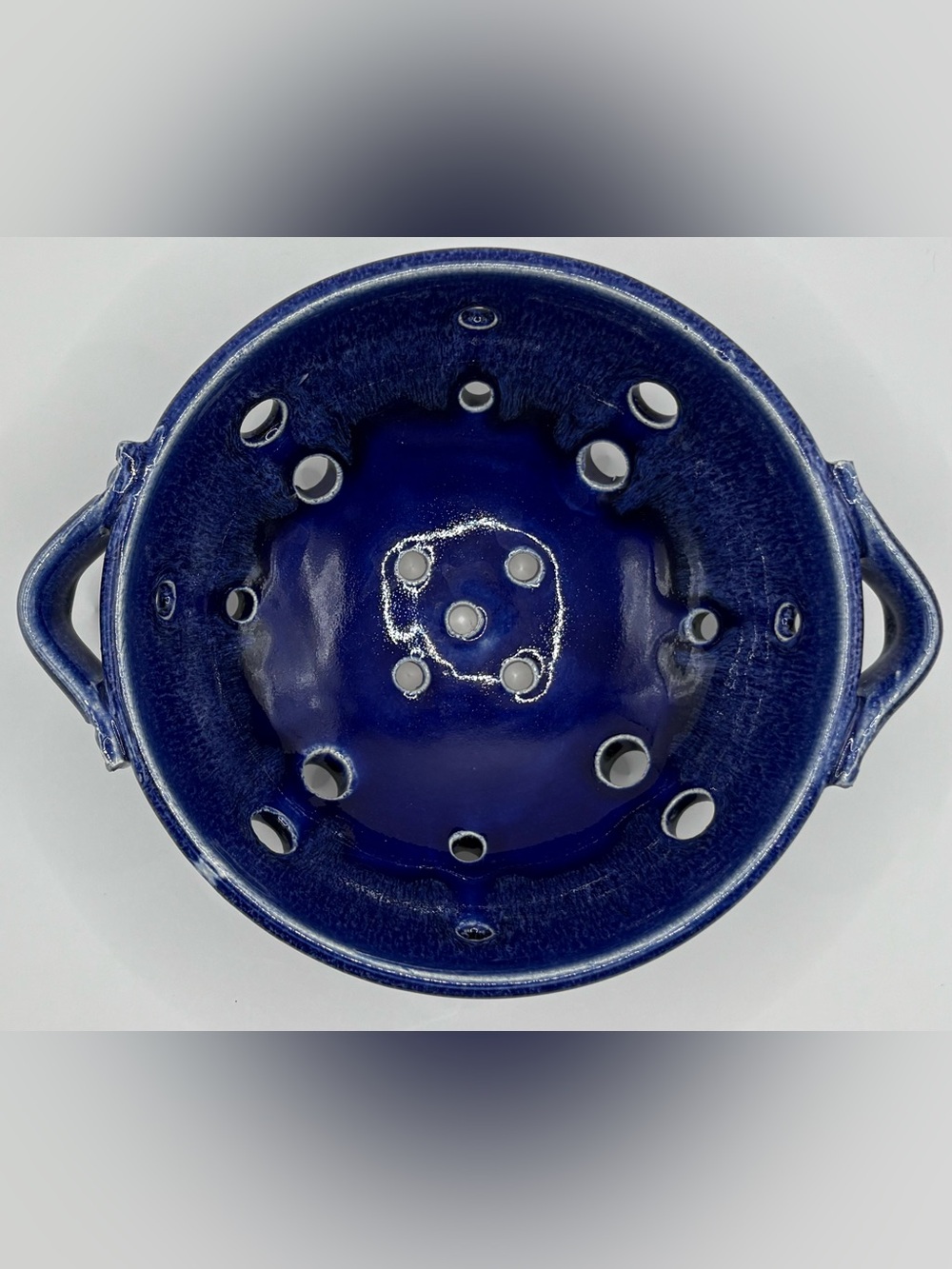 Handmade Pottery Berry Colander, Blue - Picture 3 of 9